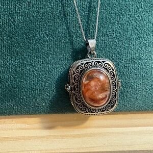 Elegant Fire Quartz Locket Style Pendant Sterling Silver Necklace